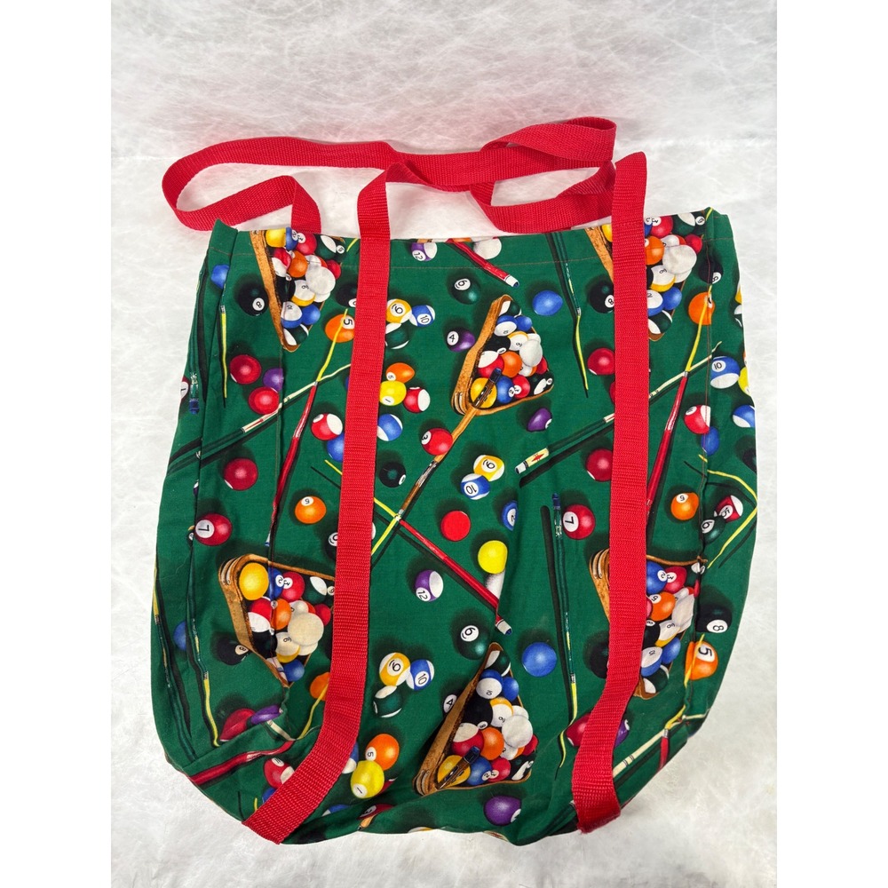 Handmade Billiards Pool Table Print Tote Bag Green Red Novelty Shopper‎ Bag